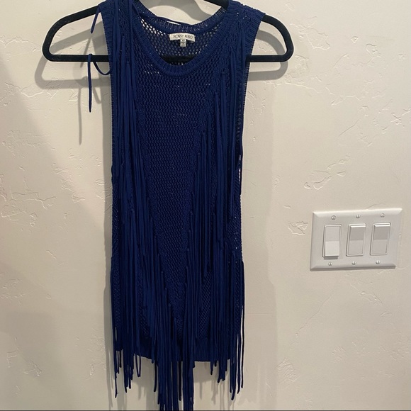 Perfect condition! RONNY KOBO Ranja Navy Blue Fringe Top Size XS - Picture 2 of 5